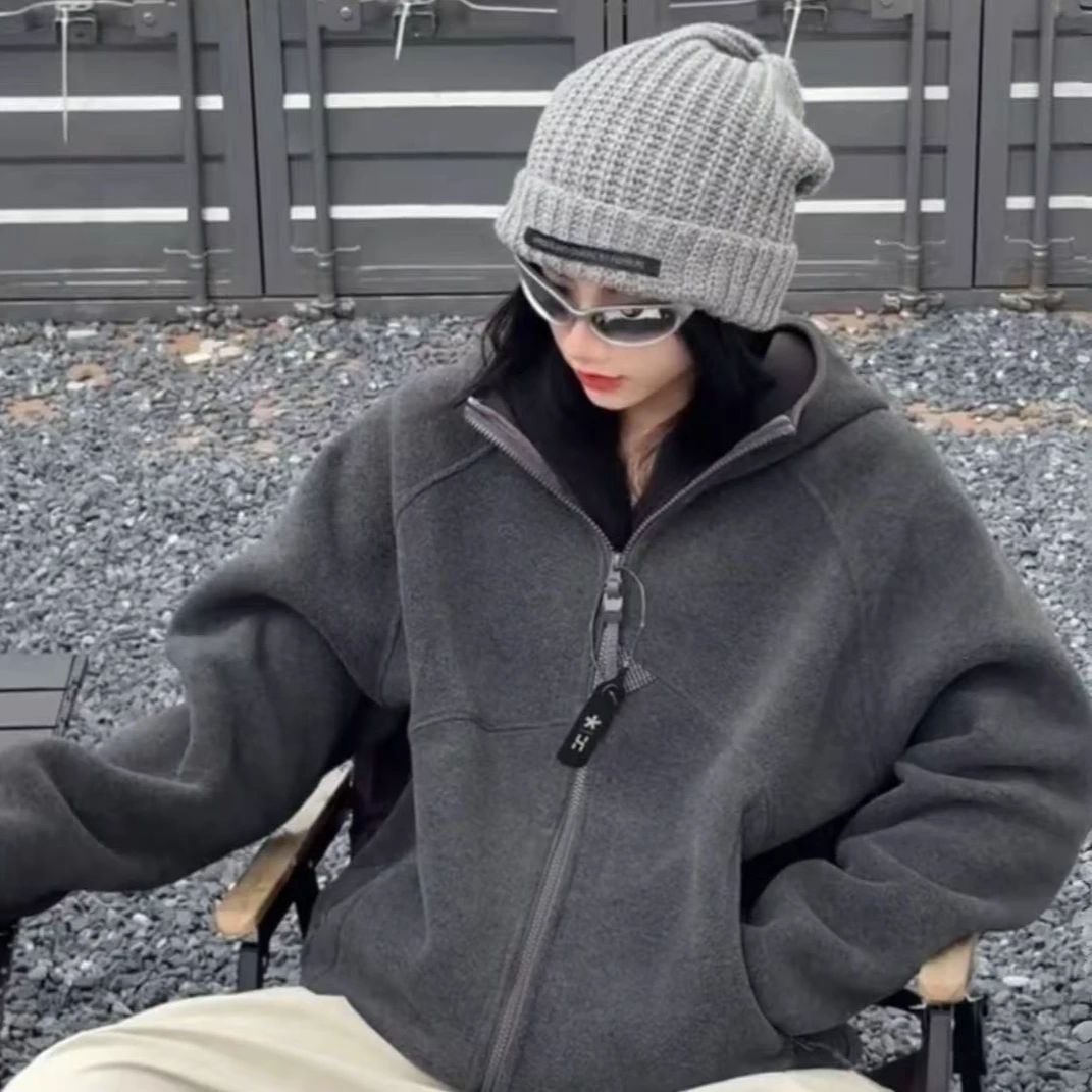 【双面摇粒绒加厚连帽卫衣】秋冬爆款潮牌宽松百搭韩版保暖夹克外套