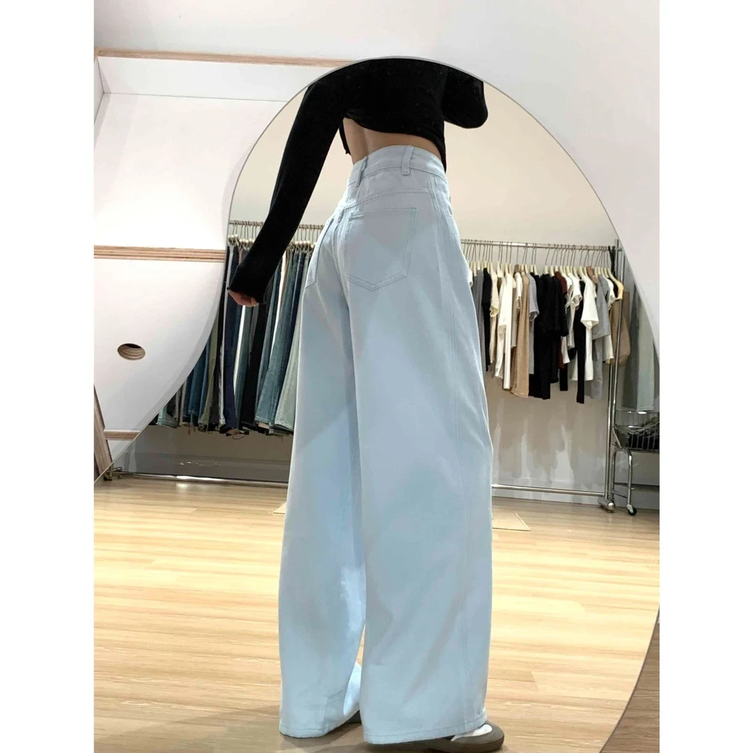 设计直筒女高腰拖地显瘦感垂感裤新款蓝阔牛仔裤宽松天空蓝秋冬