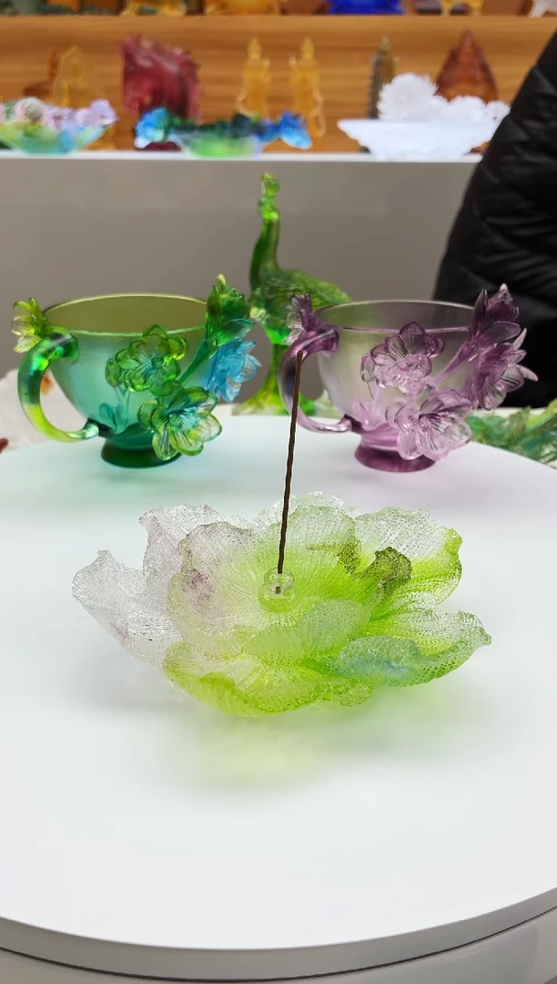 手工艺品琉璃12公分牡丹花线香插