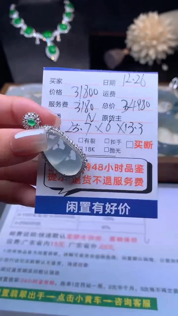 吊坠(不含链)18K金镶嵌翡翠冰件豆子吊坠