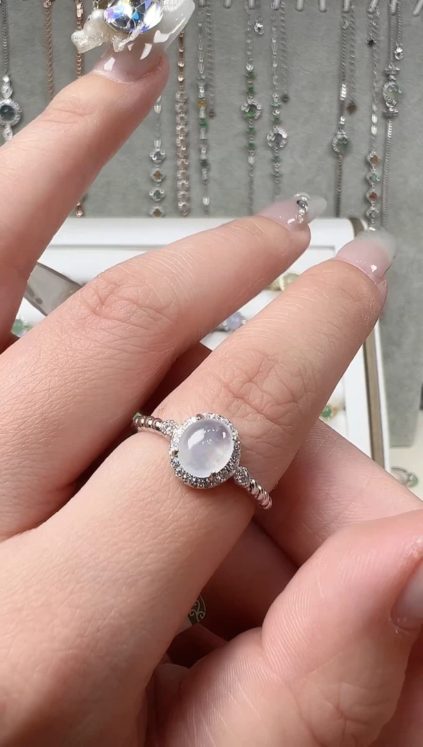 【闪购商品】翡翠戒指银S925镶嵌缅料a货翡翠戒指s925镶嵌