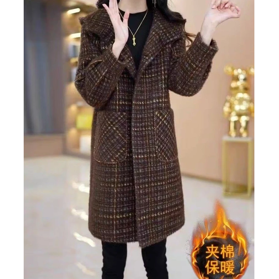 毛呢大衣秋冬气质减龄棉服外套女新款洋气休闲连帽风衣