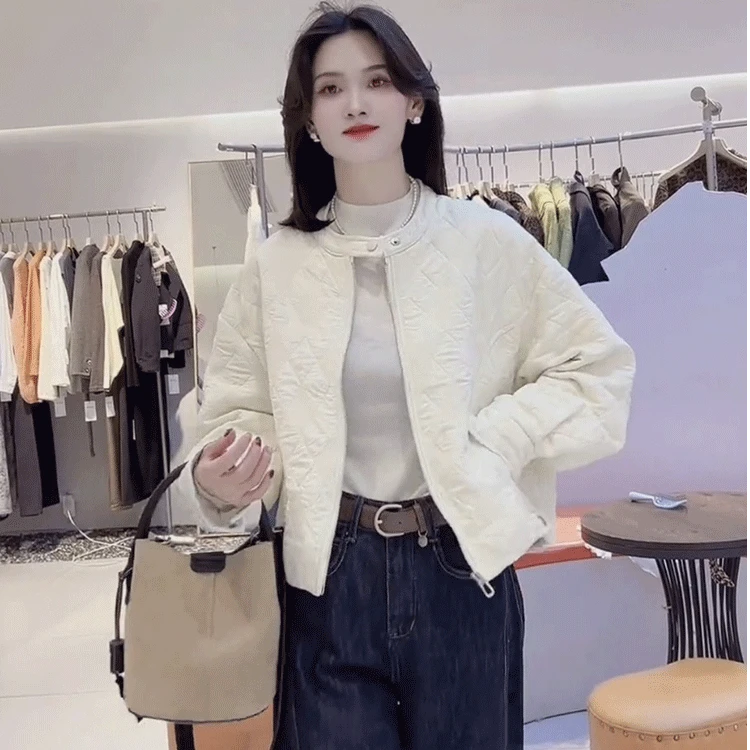 休闲立领菱格短款外套女2025秋季新款小个子显瘦棒球服夹克上