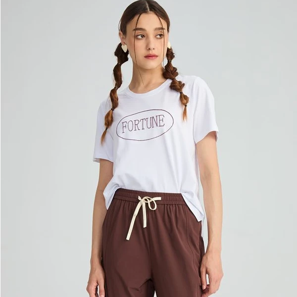 水淼/2025春季新款时尚舒适圆领字母刺绣短袖T恤 10162