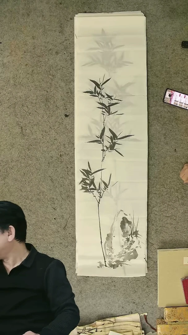 国画四尺对开  墨竹条屏 34*138cm