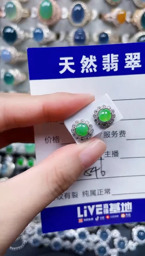 银S925镶嵌翡翠耳饰546
