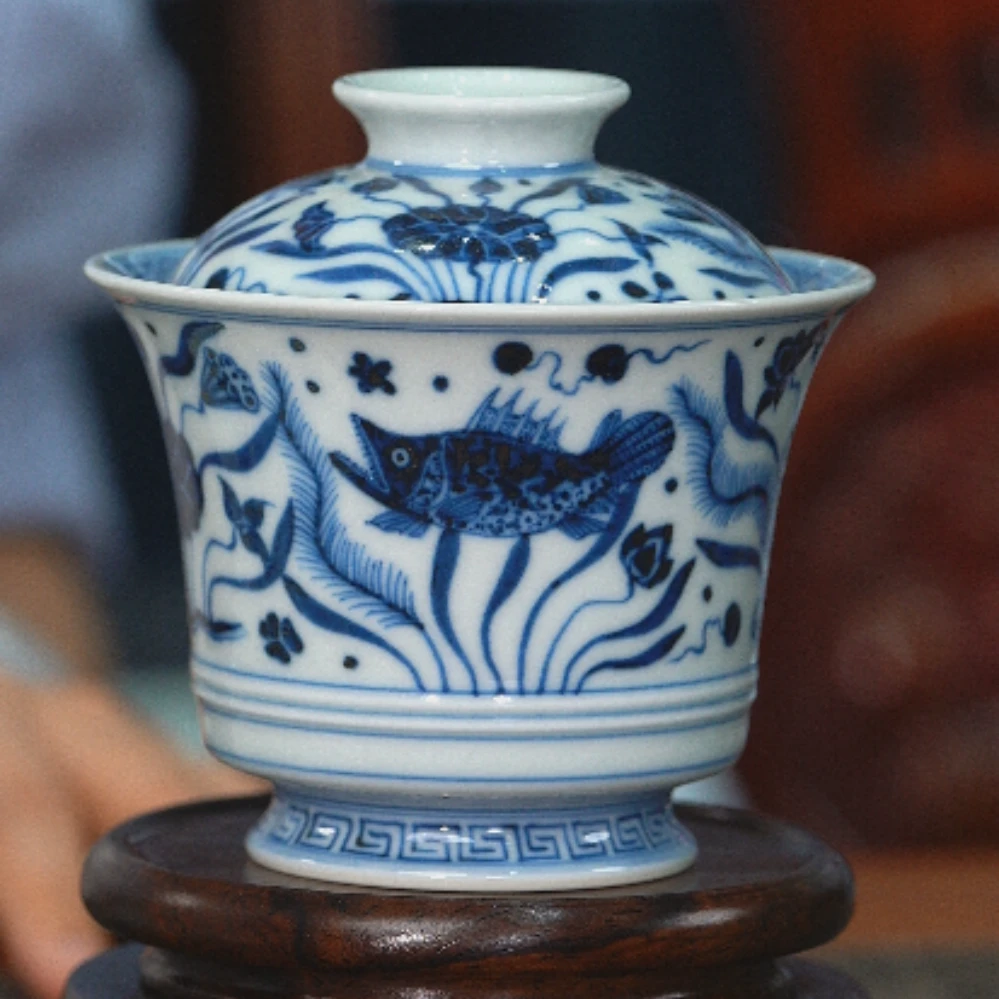 【峰良窑】仿明-鱼藻盖碗