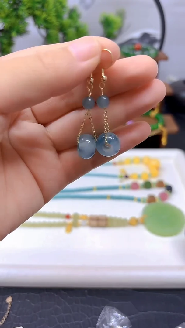 翡翠14K金镶嵌耳饰E764