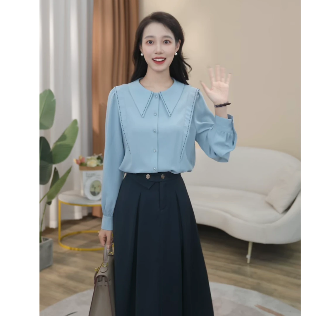 【曼贝】轻奢定制款气质风长袖衬衫女秋季高级感衬衣8593133 【清清】