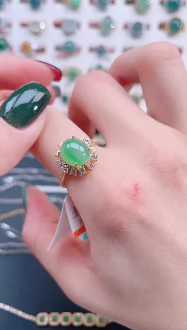 银S925镶嵌戒指翡翠天然翡翠