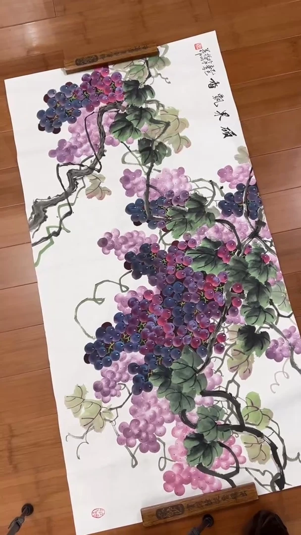 国画【福利，纯手工手绘】听昱葡萄横幅138*68厘米