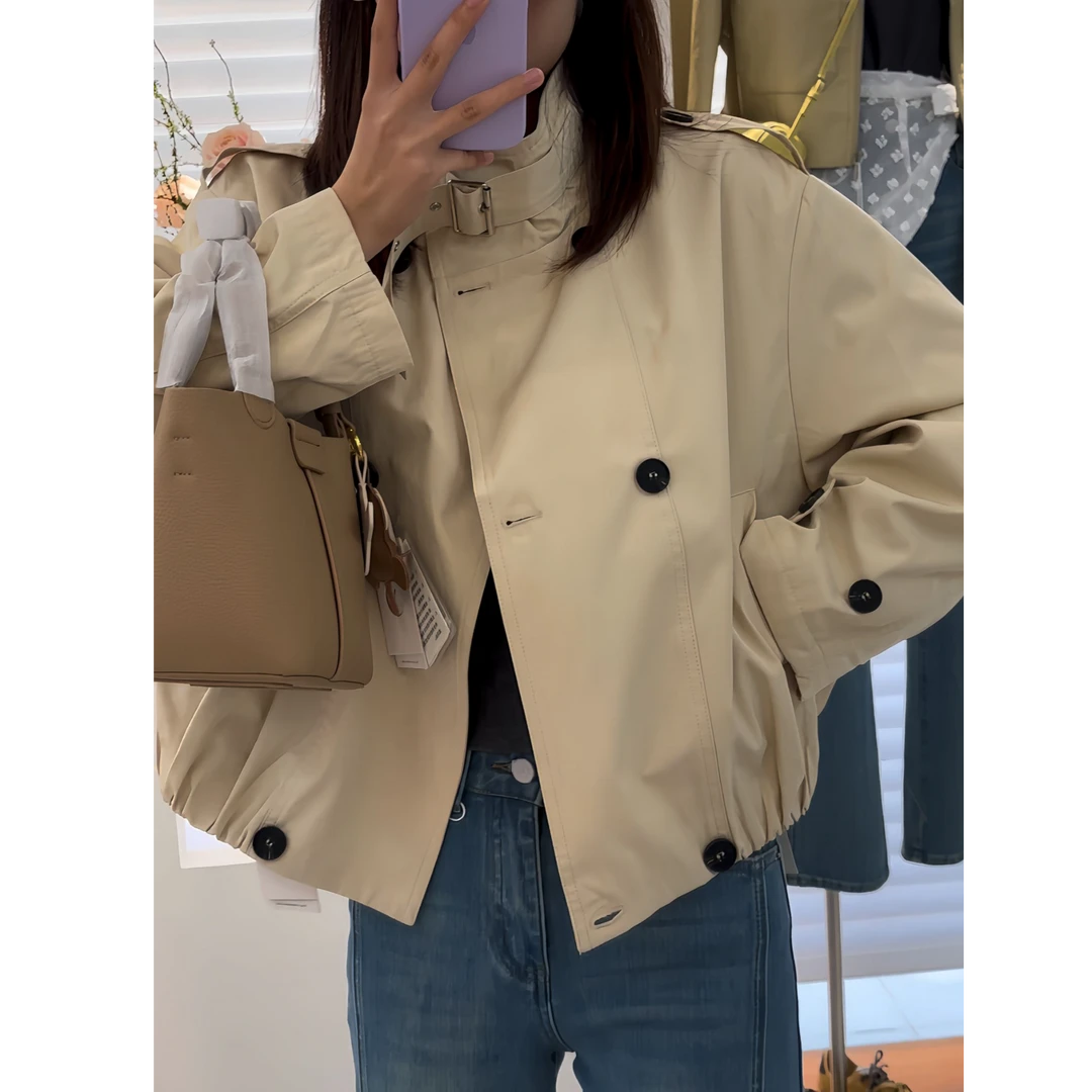 【立领双排扣风衣外套】2025春季新款高品质双排扣立领英伦外套