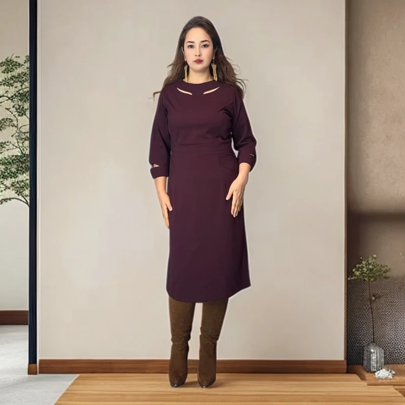 拼接抹胸款A字裙扎染显瘦冬天秋款连衣裙国风日常女士