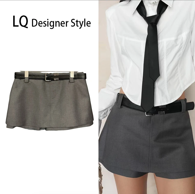 【清 不退差价】设计师款高定带腰带款短裤裙05012