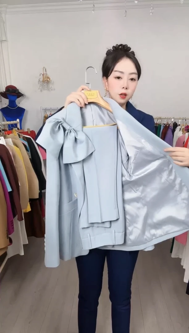 L码雾霾蓝九分裤套装