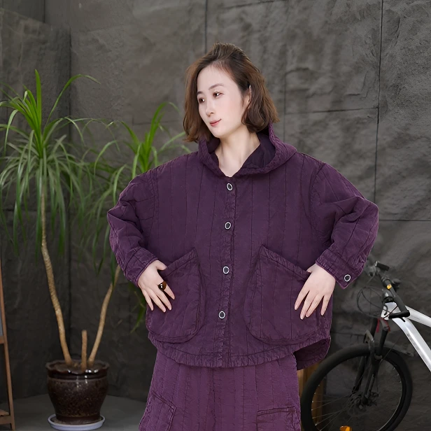 【连帽棉服】qq长袖耐磨连帽口袋开襟春季短外套宽松家居服女