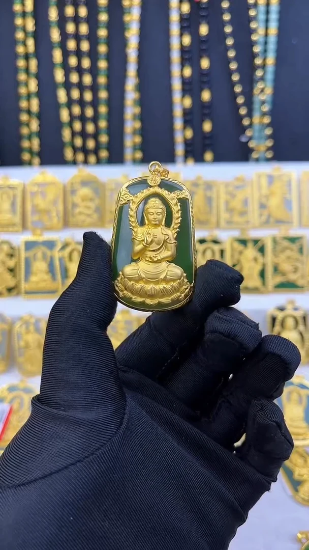 和田玉足金镶嵌吊坠(不含链)黄金和田玉吊坠