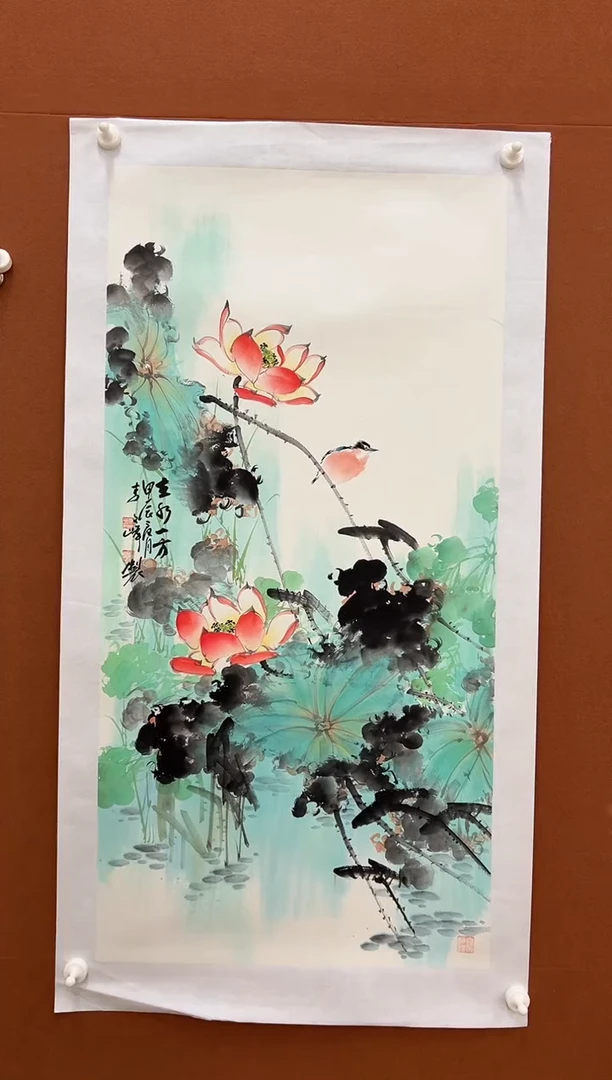 国画李文峰三尺写意荷花鱼