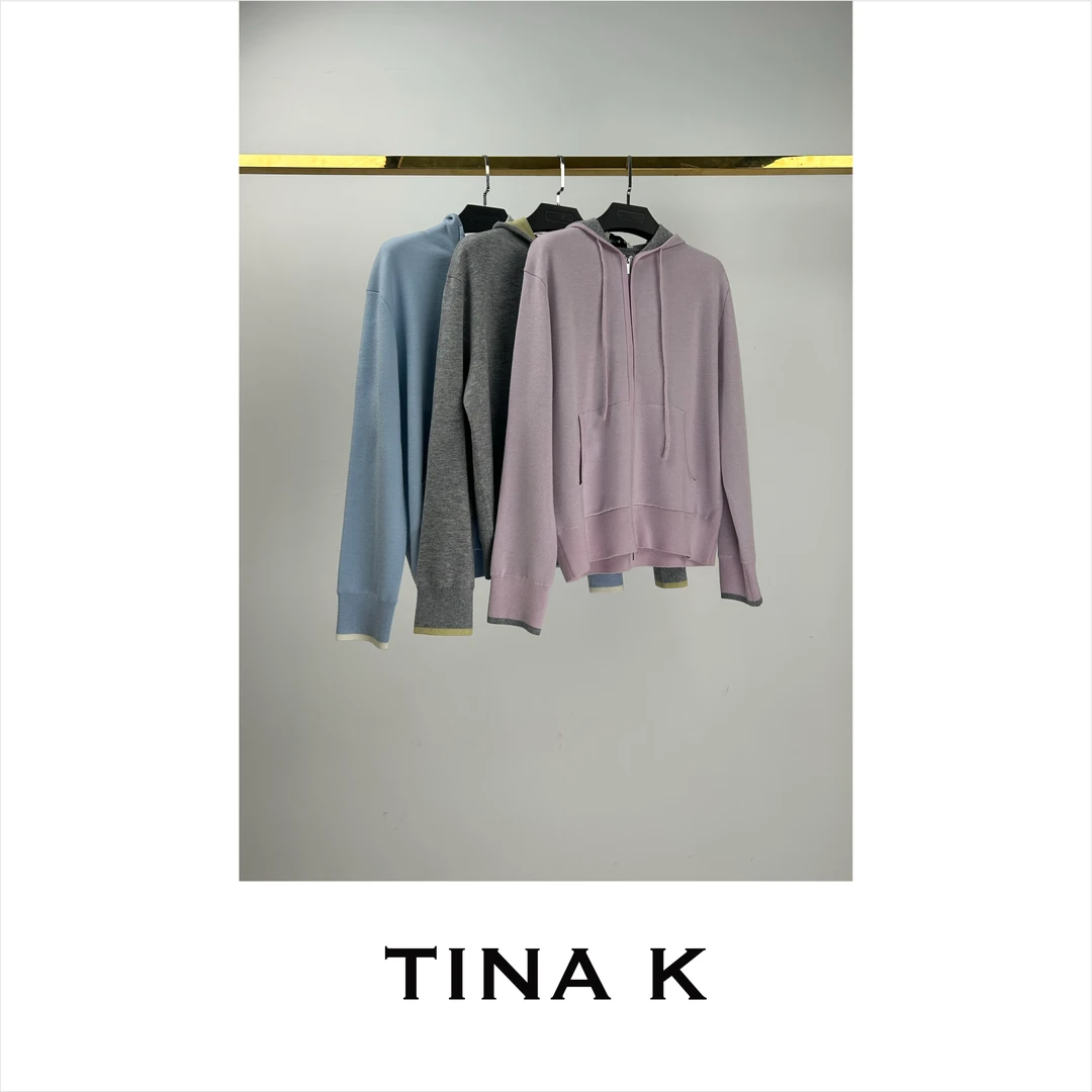 TinaK撞色拉链帽子开衫LM225021