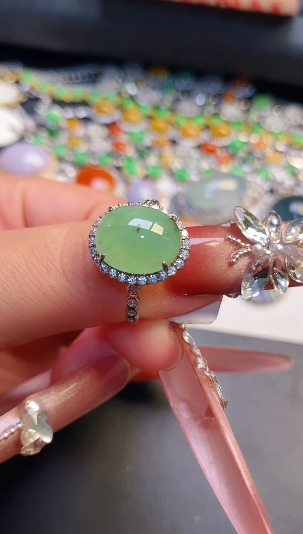 银S925镶嵌戒指翡翠天然