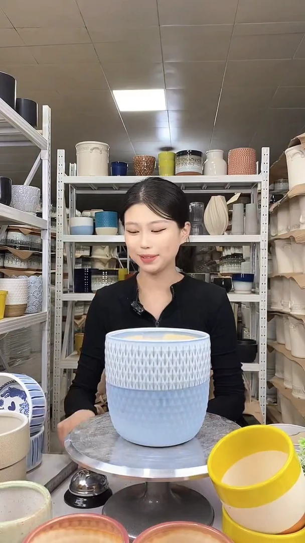 默认打孔陶瓷花盆宽高17-16.5