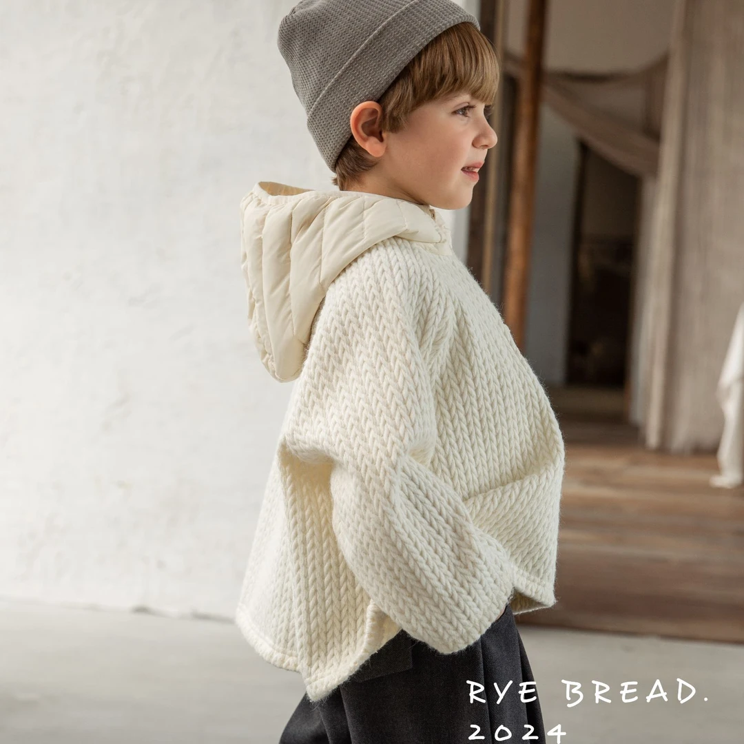 ryebread/黑面包童装韩系男女小童保暖羽绒连帽套头针织外套秋冬