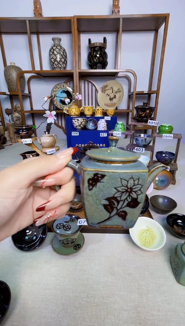 唯**蚀【特价剪纸贴花壶】非遗大师手工高温瓷特价款