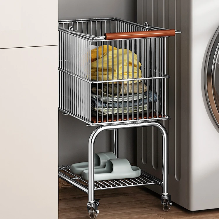 中古脏衣篮浴室双层脏衣篓衣服收纳筐卫生间移动洗衣篮推车置物架