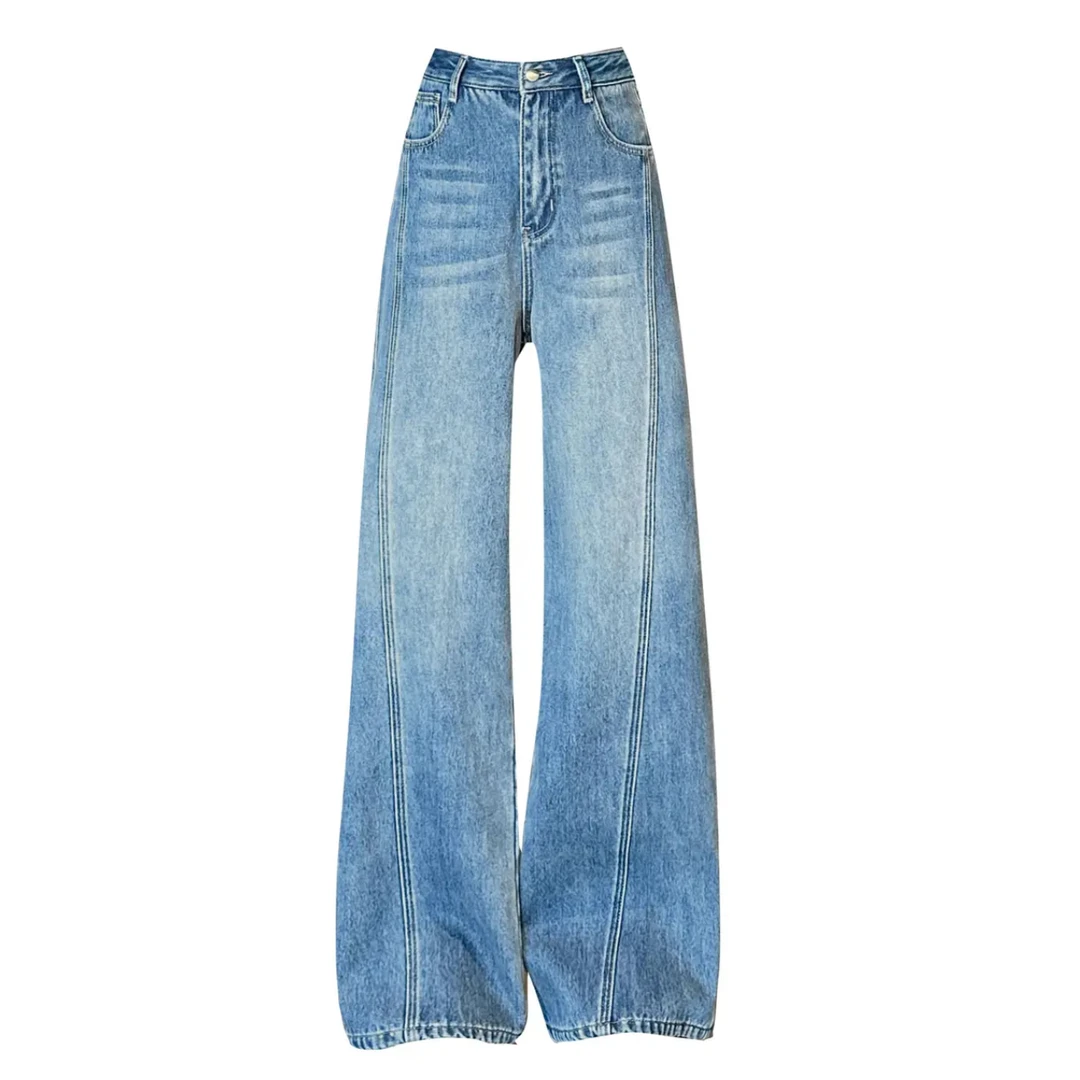 L2025年春季水洗直筒裤女款简约宽松高腰时尚显瘦设计感百搭