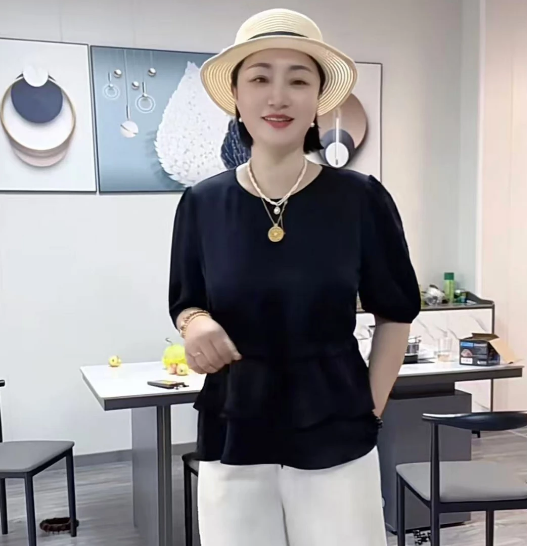 【大润自产上衣】 醋酸纤维提花时尚荷叶边小衫