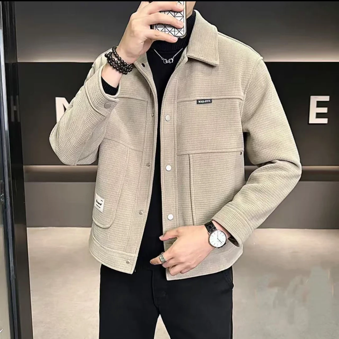 男士秋季简约时尚高质感欧密绒翻领夹克外套帅气韩版