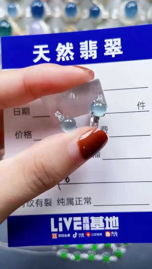 翡翠银S925镶嵌耳饰178