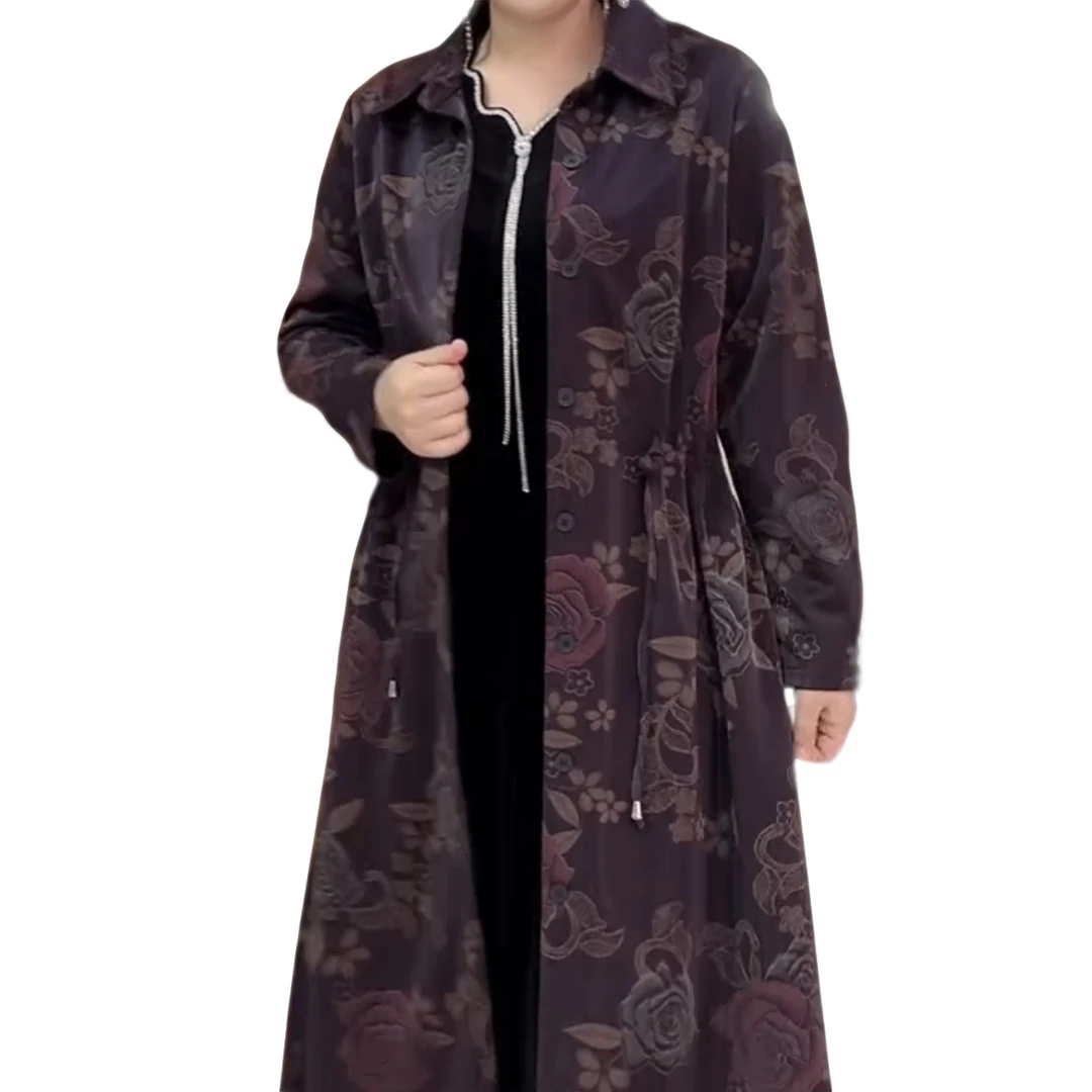 秋冬新款大码显瘦遮肉中老年妈妈连帽中长款加绒风衣外套