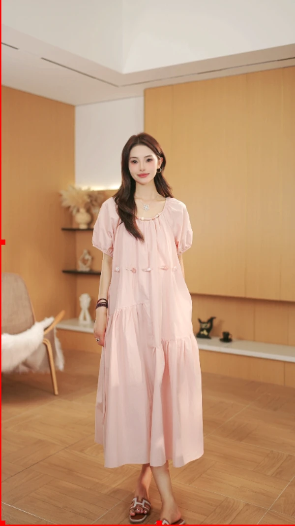 【连衣裙】夏季气质时尚收腰显瘦泡泡袖连衣裙 25525