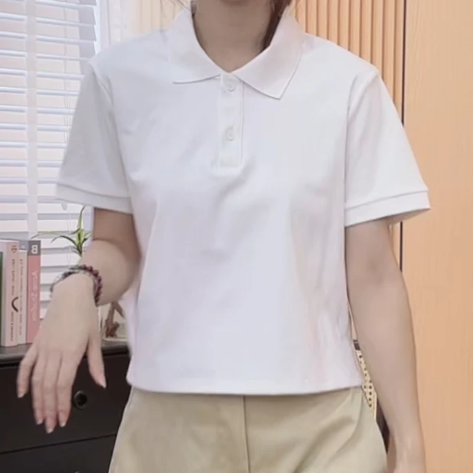 气质宽松POLO上衣女夏装2025新款时尚纯色百搭洋气休闲显瘦短袖衫