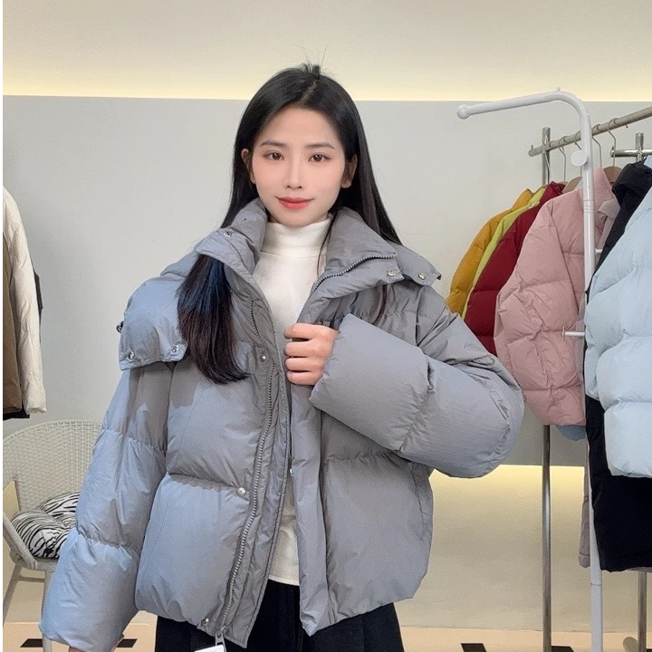 泡芙羽绒服短款宽松型厚款网红冬季保暖简约宽松女士羽绒服