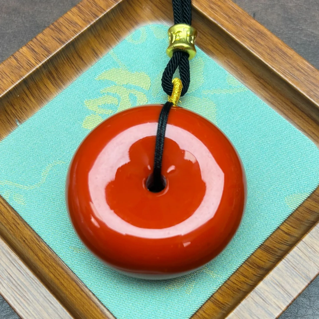 非金属珐琅项链 红色 大平安扣吊坠 S184