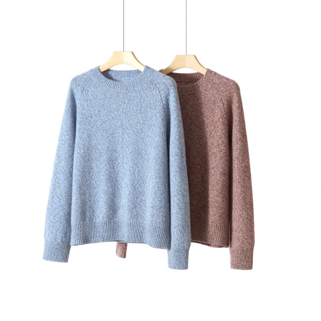 6/26织DING制款 100纯山羊绒花纱加厚圆领女士针织衫