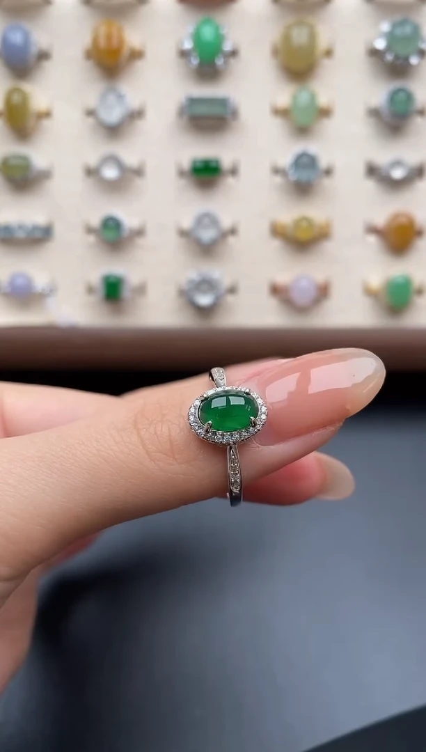 银S925镶嵌戒指翡翠一物一证一礼盒