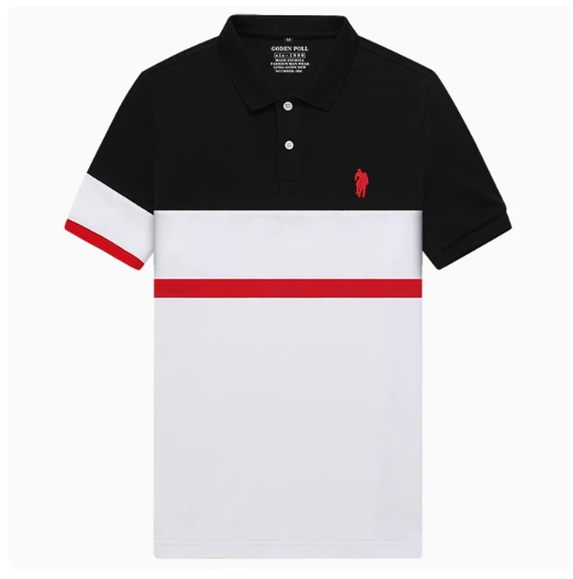 港澳潮牌翻领POLO衫红黄条纹刺绣小马商务爸爸装宽松夏季简约打底
