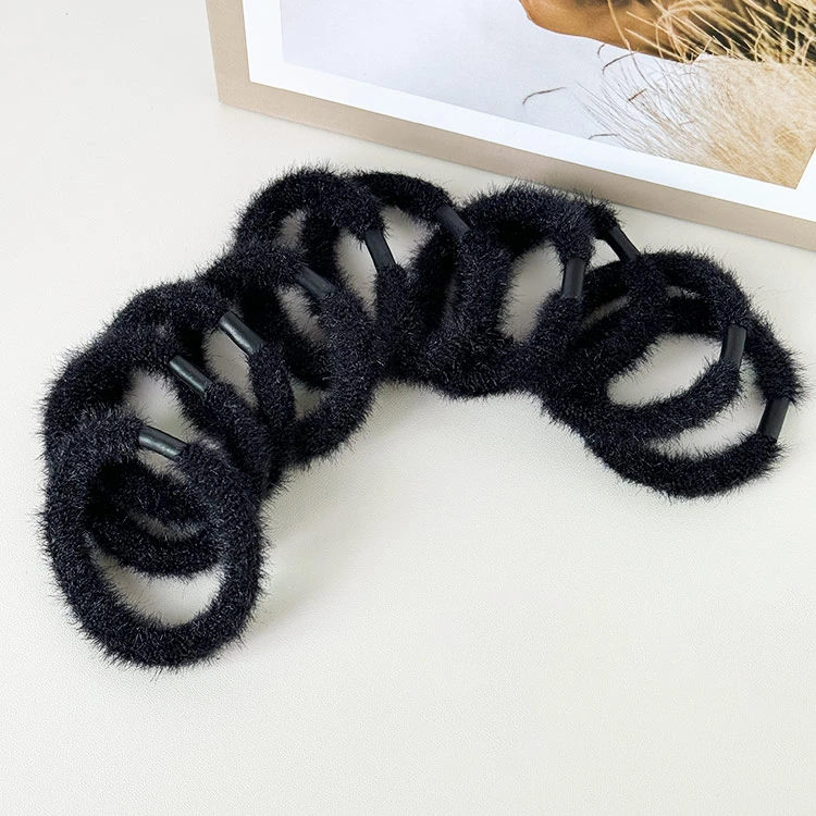 日韩女韩版韩式甜美商务发绳发圈皮筋简约黑色头饰百搭毛绒