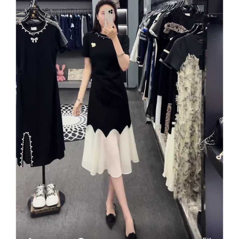 29#夏季新款轻奢花朵气质时尚钉珠百搭休闲女装连衣裙