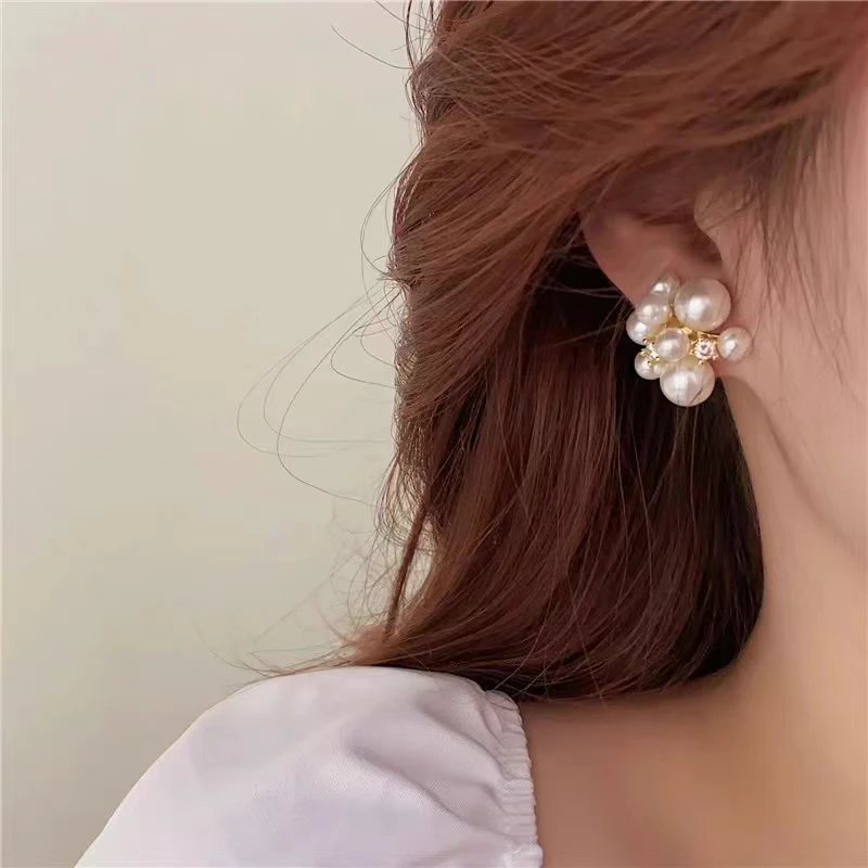925银仿珍珠耳饰 珠珠耳环轻奢百搭法式耳钉高级感镶钻耳饰