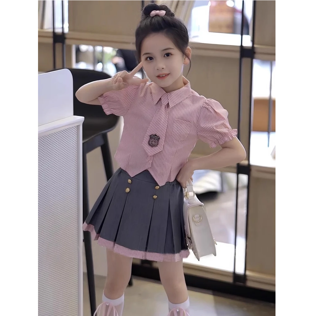 裙子女童夏装2025新款洋气时髦夏季儿童装连衣裙女孩学院风jk套装