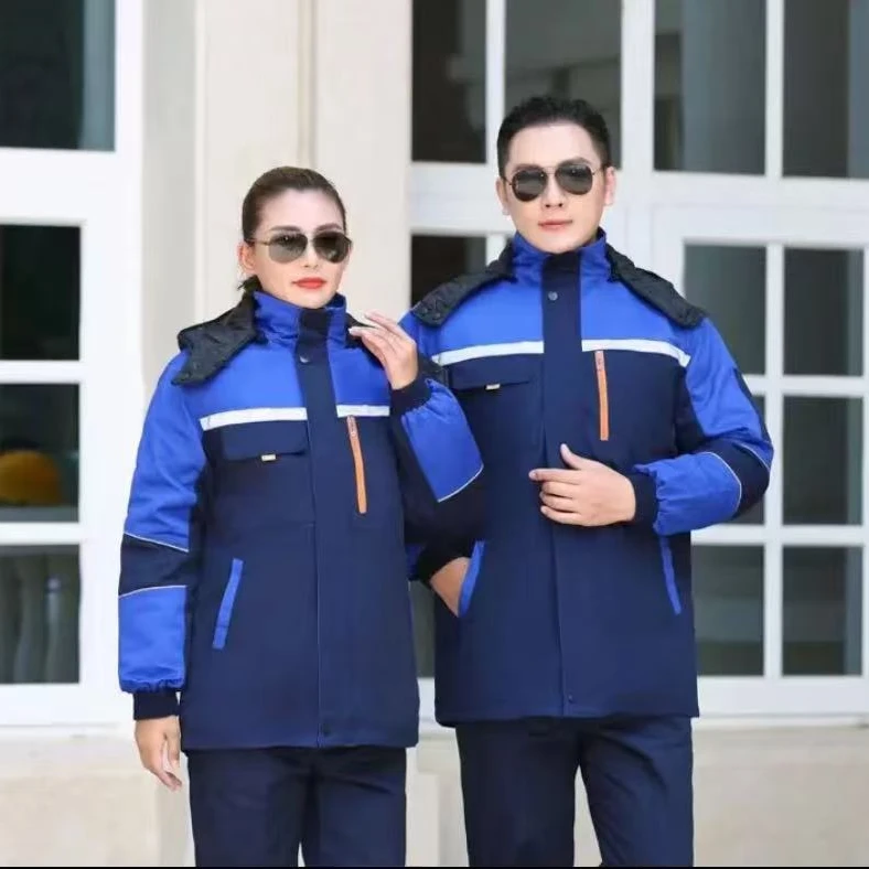 冬季中长款拼色棉服/可拆卸内胆/保暖/加厚/防寒/耐磨工作服棉袄