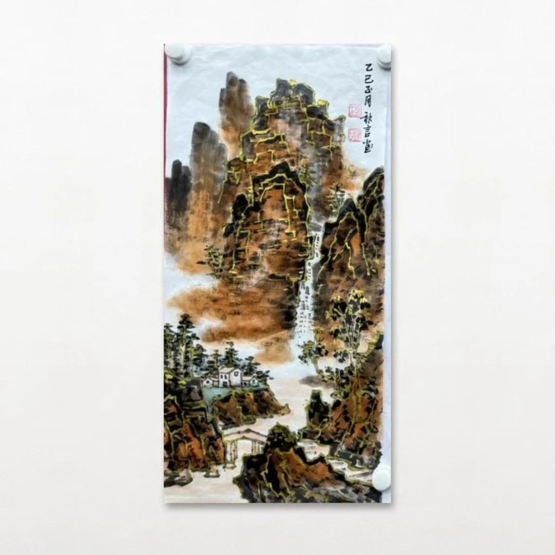 刘秋言-手绘国画-现场-2平尺-托底-客厅办公室挂画