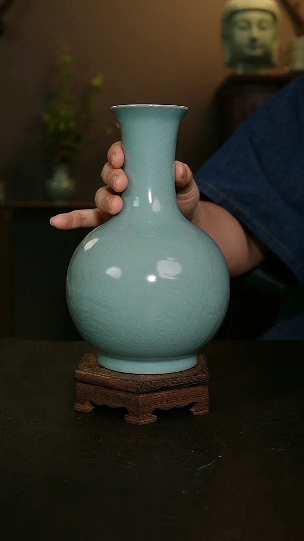 茶器仿古手工刻花鹅颈瓶