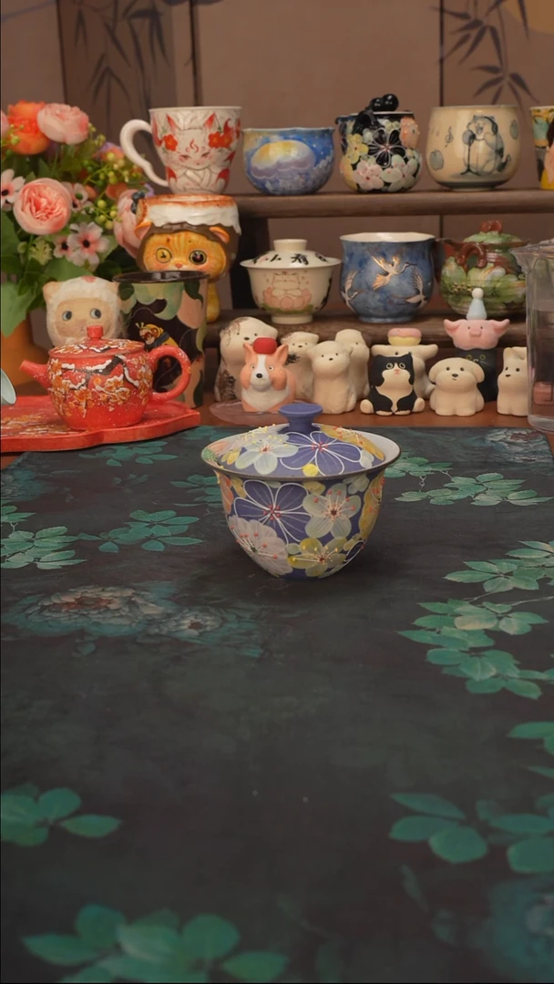 花满蹊  蓝紫色紫砂盖碗