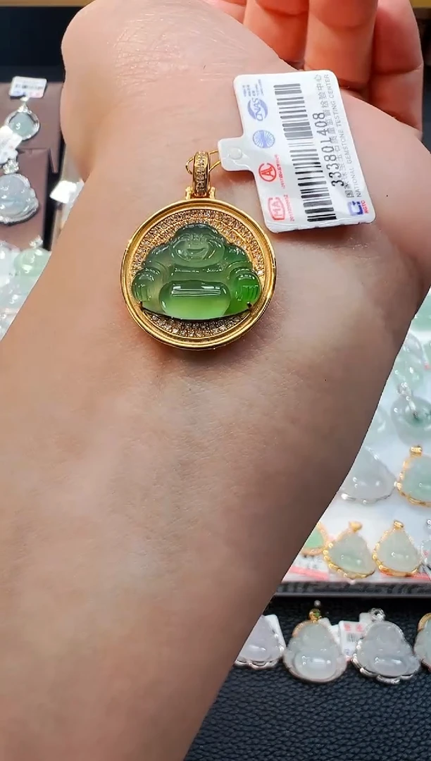 翡翠18K金镶嵌吊坠(不含链)佛公吊坠1408