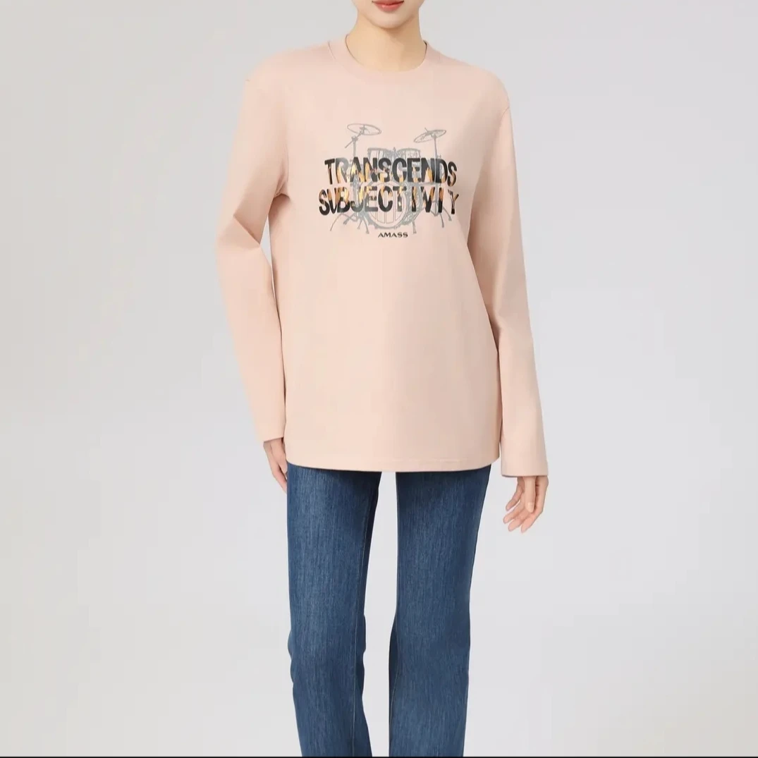 AMASS/阿玛施新款时尚印花长袖T恤宽松百搭休闲上衣530090